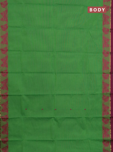 Chettinad cotton saree green and pink with thread woven buttas and thread woven butterfly border