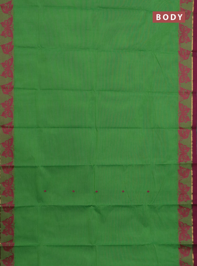 Chettinad cotton saree green and pink with thread woven buttas and thread woven butterfly border