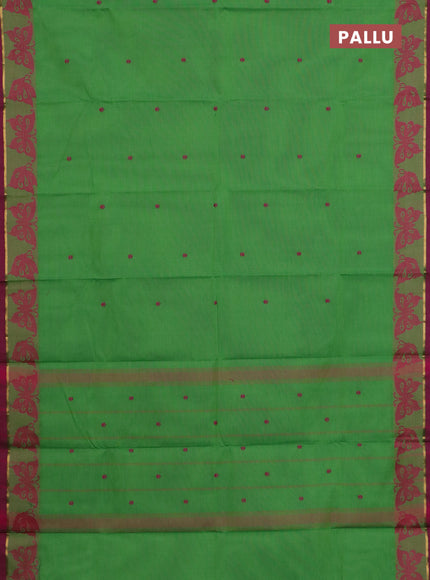 Chettinad cotton saree green and pink with thread woven buttas and thread woven butterfly border