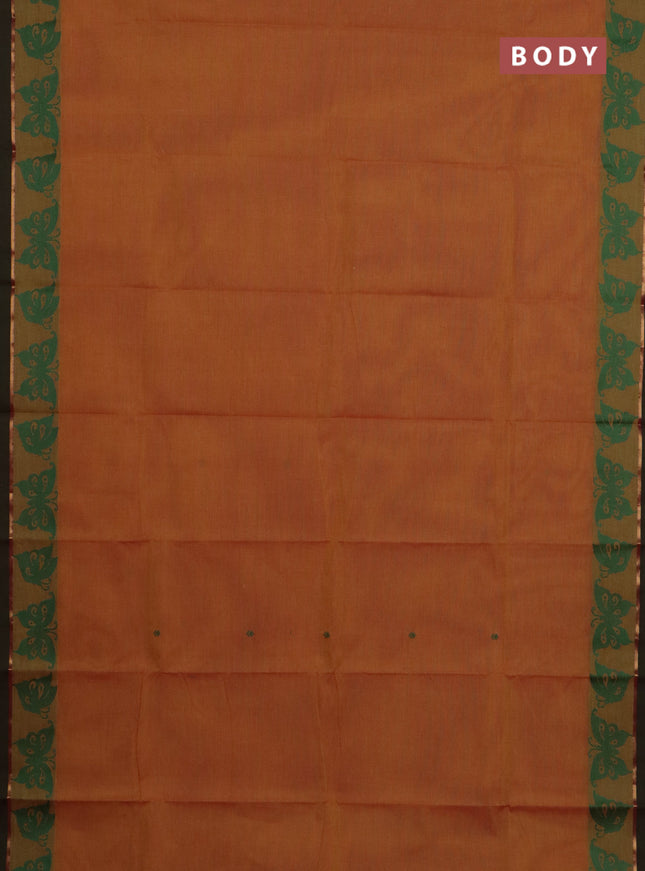 Chettinad cotton saree dual shade of yellowish pink and dual shade of greenish pink with thread woven buttas and thread woven butterfly border