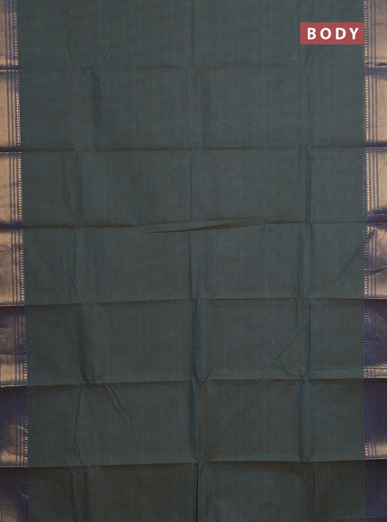 Chettinad cotton saree green and cs blue with allover small checked pattern and zari woven border