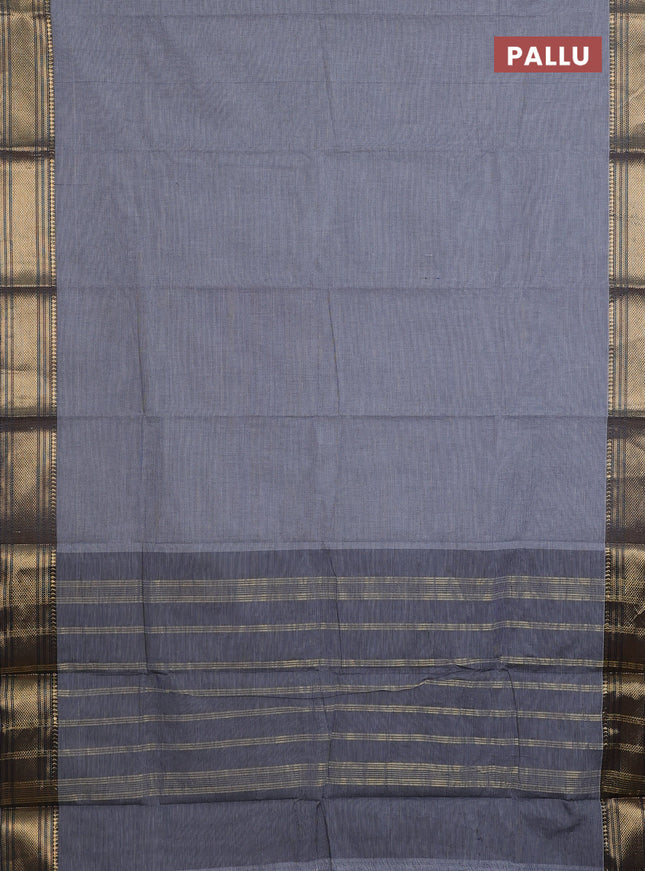 Chettinad cotton saree off white and dark blue with allover small checked pattern and zari woven border