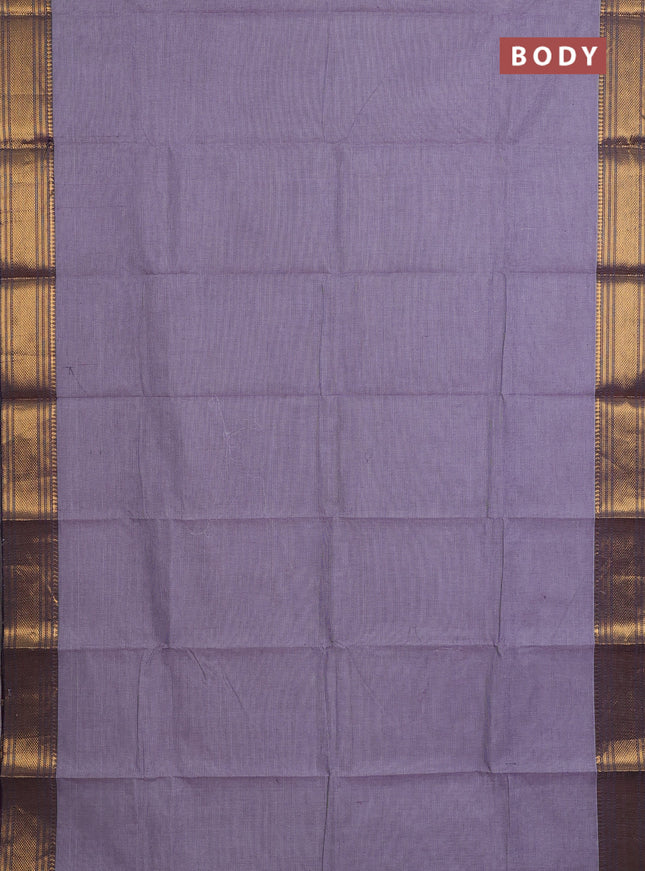 Chettinad cotton saree off white and purple with allover small checked pattern and zari woven border