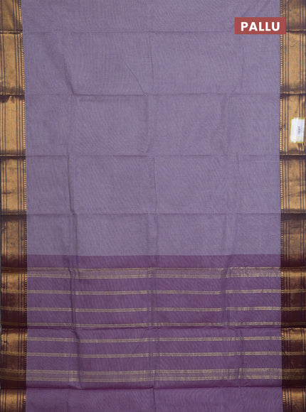 Chettinad cotton saree off white and purple with allover small checked pattern and zari woven border