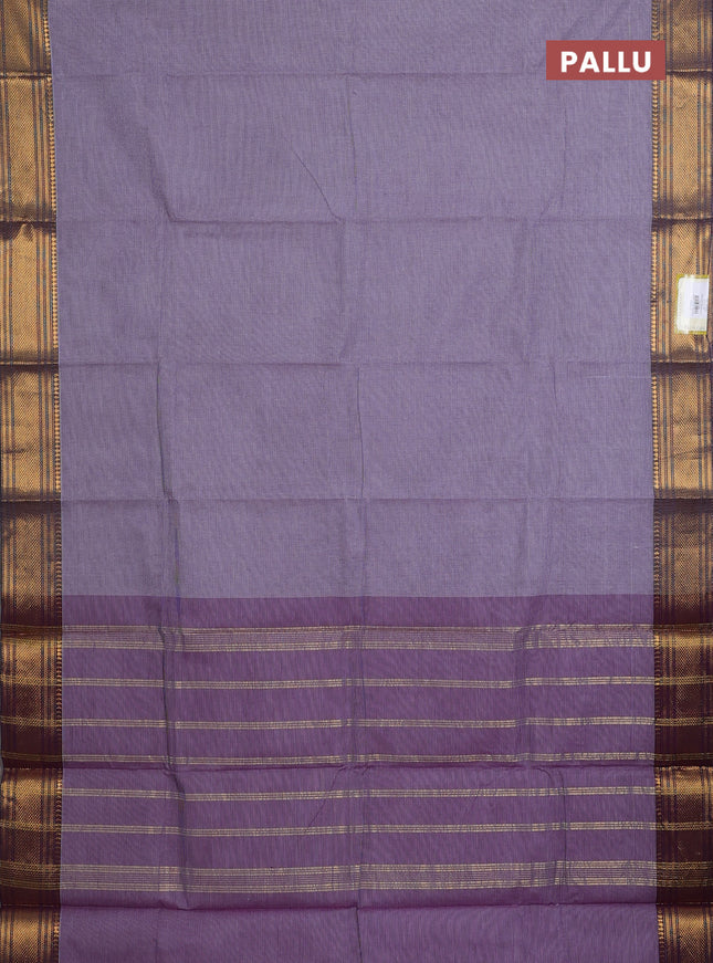 Chettinad cotton saree off white and purple with allover small checked pattern and zari woven border