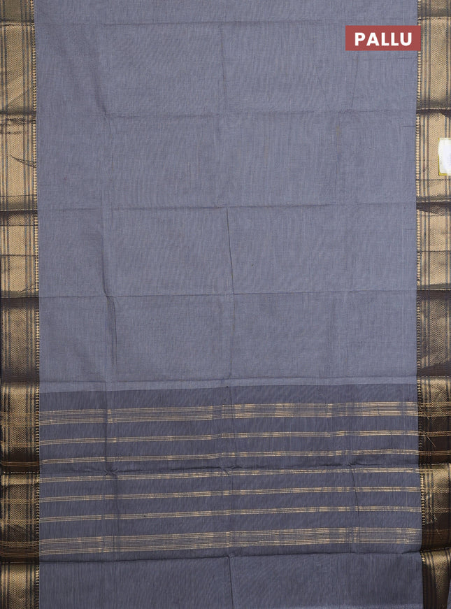 Chettinad cotton saree off white and black with allover small checked pattern and zari woven border