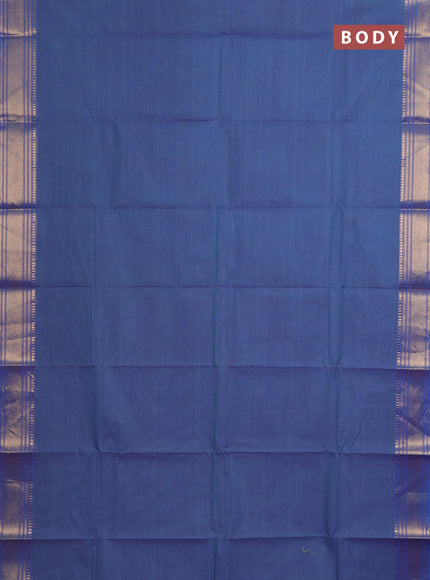 Chettinad cotton saree blue and cs blue with allover small checked pattern and zari woven border