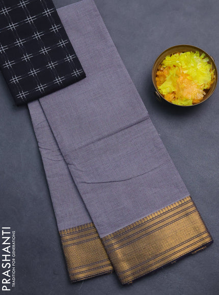 Chettinad cotton saree off white and black with allover small checked pattern and zari woven border