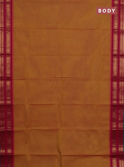 Chettinad cotton saree dual shade of mustard yellow and dual shade of teal green with plain body and zari woven border