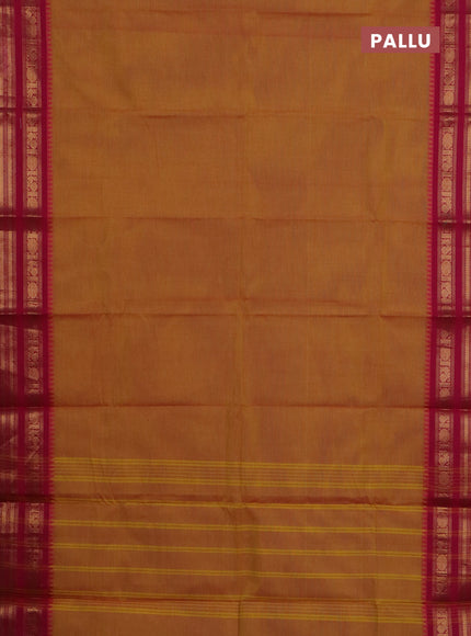 Chettinad cotton saree dual shade of mustard yellow and dual shade of teal green with plain body and zari woven border