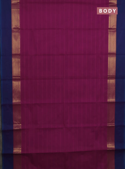 Chettinad cotton saree magenta pink and cs blue with allover stripe pattern and zari woven simple border