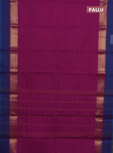 Chettinad cotton saree magenta pink and cs blue with allover stripe pattern and zari woven simple border