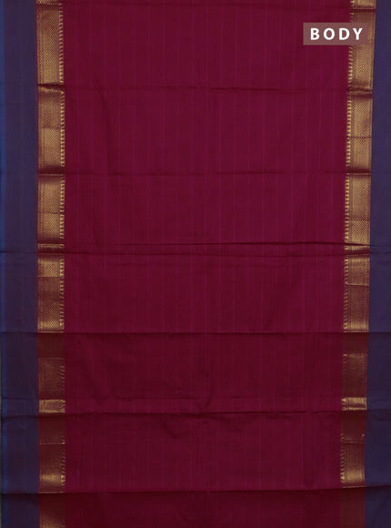 Chettinad cotton saree pink and dual shade of blue with allover stripe pattern and zari woven simple border