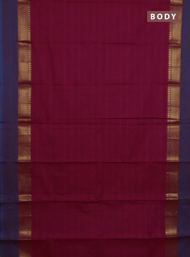 Chettinad cotton saree pink and dual shade of blue with allover stripe pattern and zari woven simple border