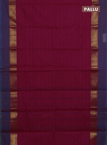 Chettinad cotton saree pink and dual shade of blue with allover stripe pattern and zari woven simple border