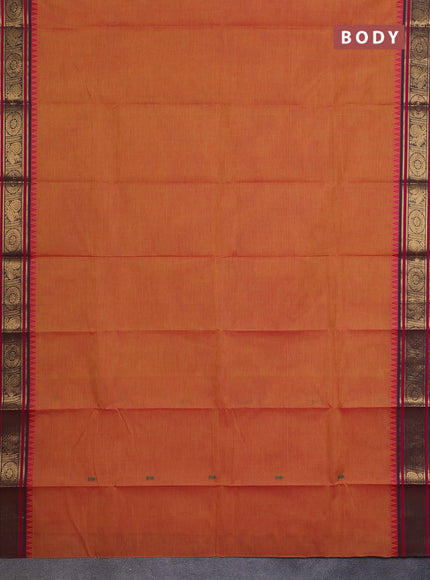 Chettinad cotton saree dual shade of yellowish pink and green with thread woven buttas and zari woven border