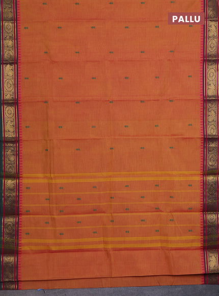 Chettinad cotton saree dual shade of yellowish pink and green with thread woven buttas and zari woven border