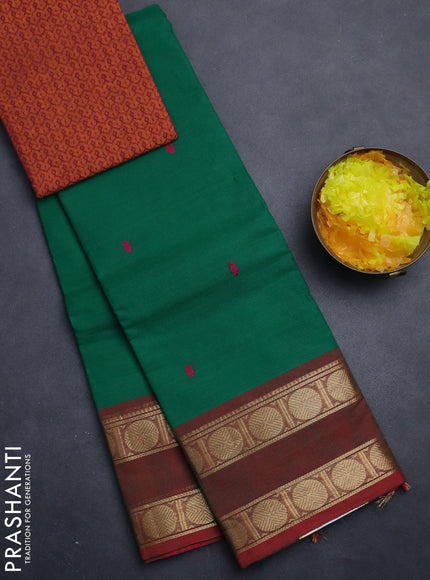 Chettinad cotton saree green and dual shade of maroon with thread woven buttas and rettapet zari woven border