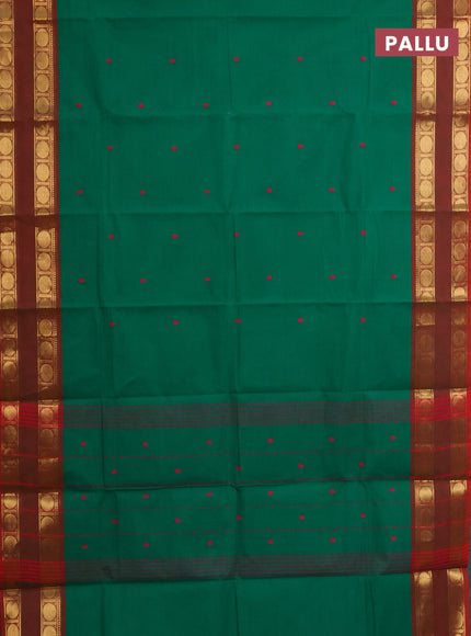 Chettinad cotton saree green and dual shade of maroon with thread woven buttas and rettapet zari woven border