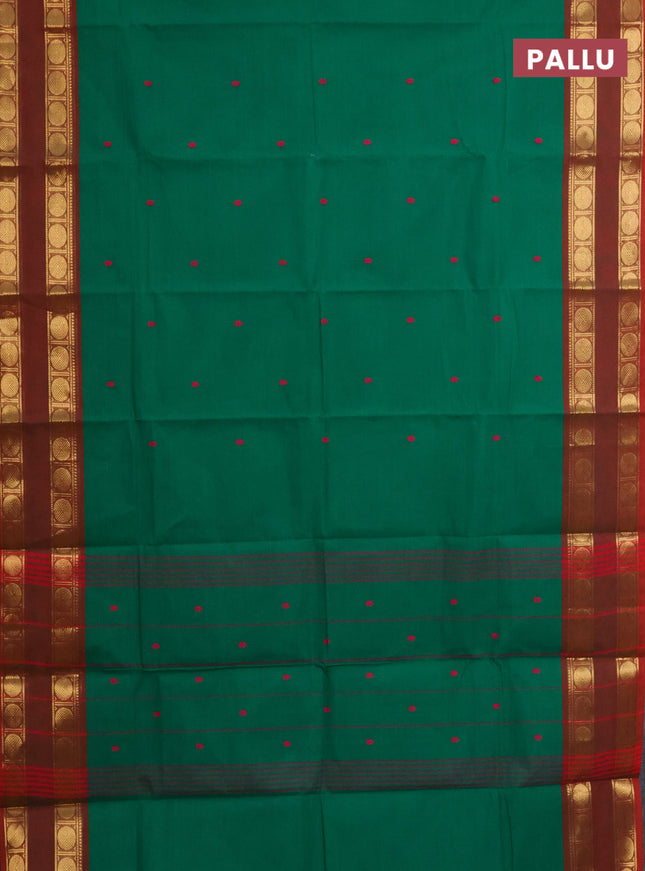 Chettinad cotton saree green and dual shade of maroon with thread woven buttas and rettapet zari woven border