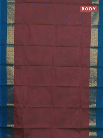 Chettinad cotton saree mauve pink shade and blue with thread woven buttas and zari woven simple border