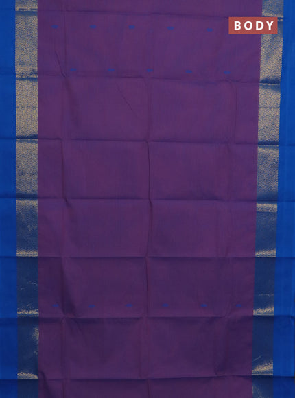 Chettinad cotton saree purple and blue with thread woven buttas and zari woven simple border