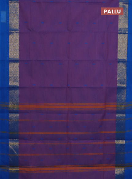 Chettinad cotton saree purple and blue with thread woven buttas and zari woven simple border