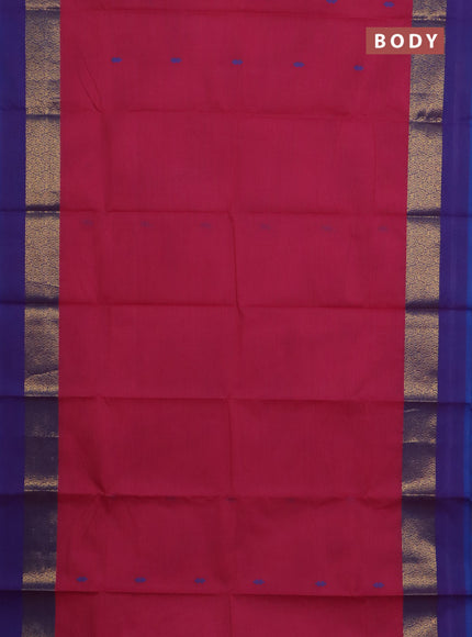 Chettinad cotton saree pink and blue with thread woven buttas and zari woven simple border