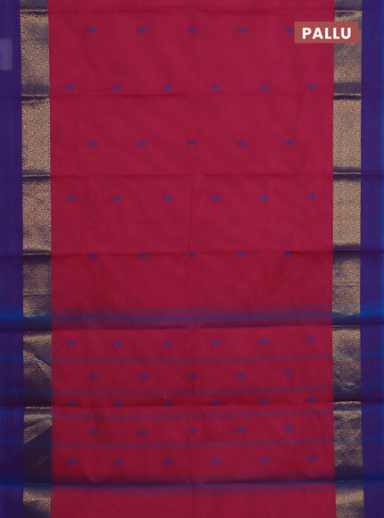 Chettinad cotton saree pink and blue with thread woven buttas and zari woven simple border