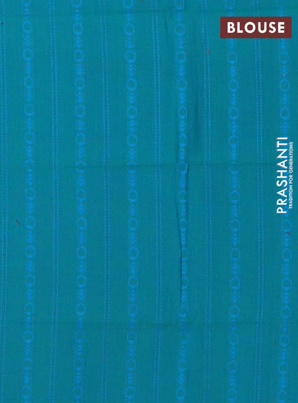 Chettinad cotton saree dual shade of maroon and teal green with allover stripe pattern and ganga jamuna border