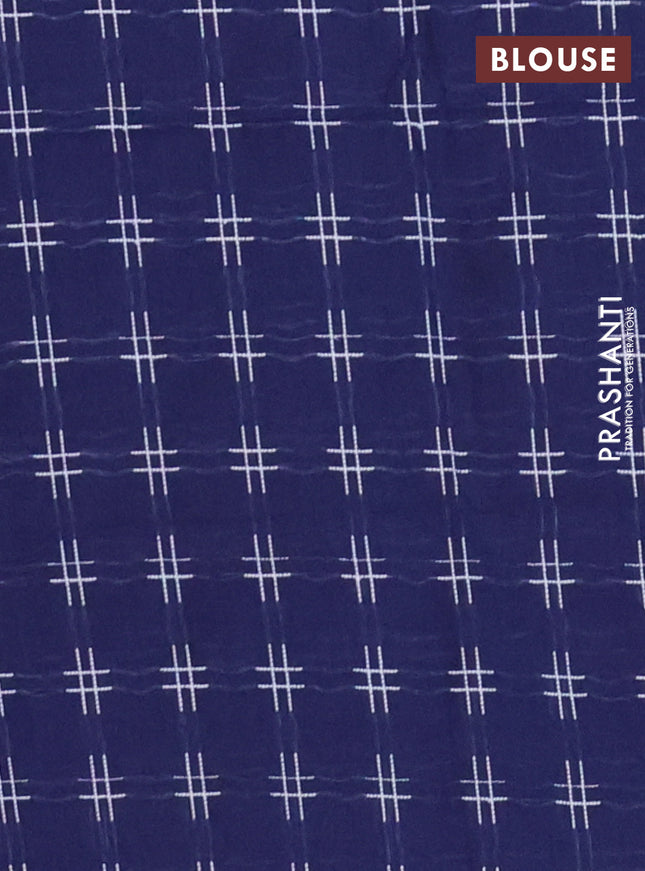 Chettinad cotton saree dual shade of dark mustard and navy blue with thread woven buttas and temple design zari woven border