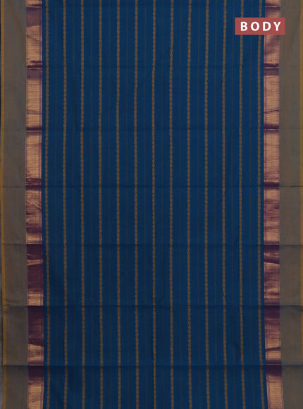 Chettinad cotton saree blue and dual shade of mustard with allover thread weaves and zari woven simple border