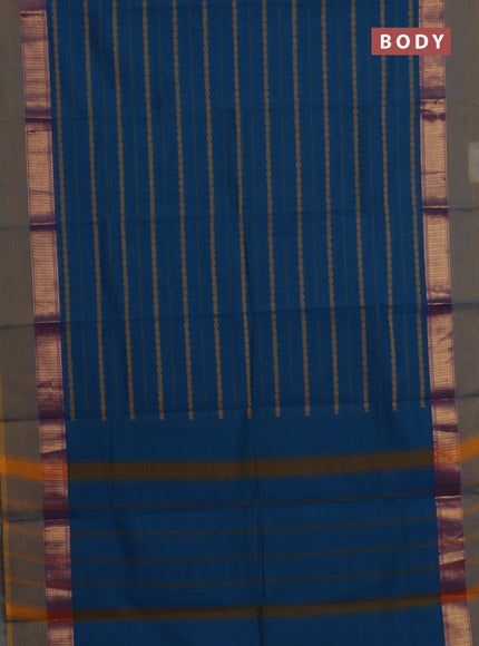 Chettinad cotton saree blue and dual shade of mustard with allover thread weaves and zari woven simple border