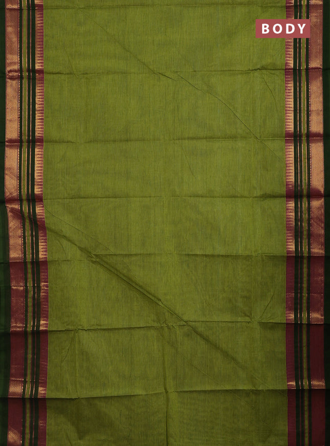 Chettinad cotton saree green and sap green pink with plain body and long zari woven border