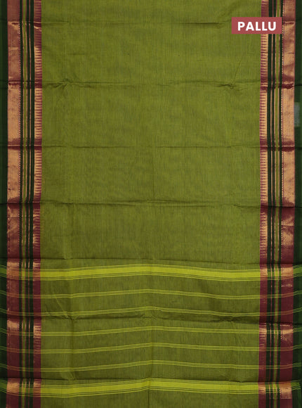 Chettinad cotton saree green and sap green pink with plain body and long zari woven border