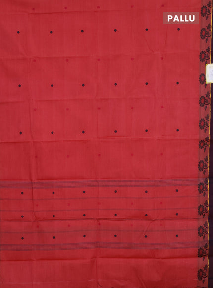 Chettinad cotton saree dark peach and deep maroon with thread woven buttas and thread woven border