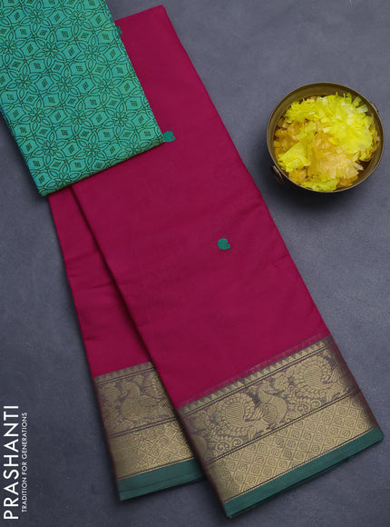 Chettinad cotton saree pink and green with plain body and annam zari woven border