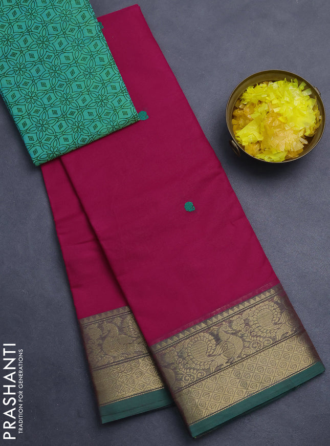 Chettinad cotton saree pink and green with plain body and annam zari woven border
