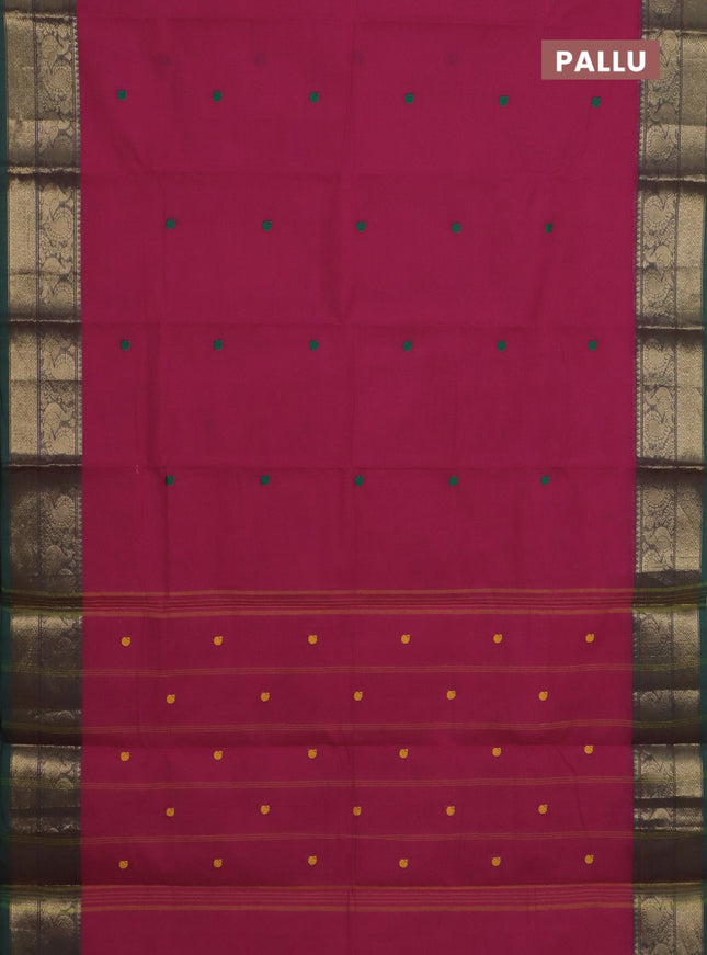 Chettinad cotton saree pink and green with plain body and annam zari woven border