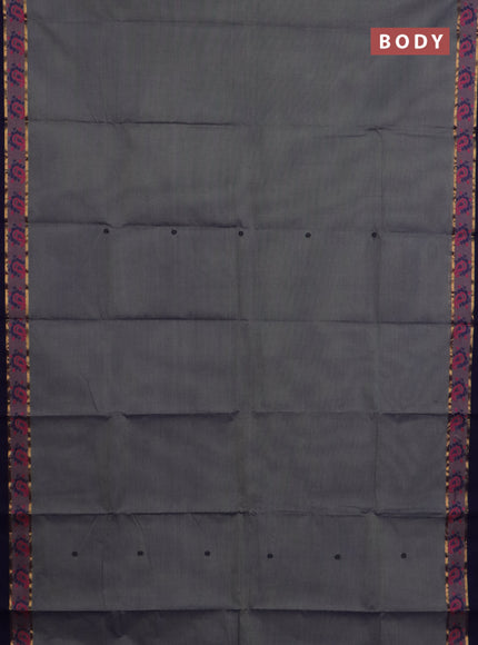 Chettinad cotton saree grey and navy blue with thread woven buttas and thread & zari woven border