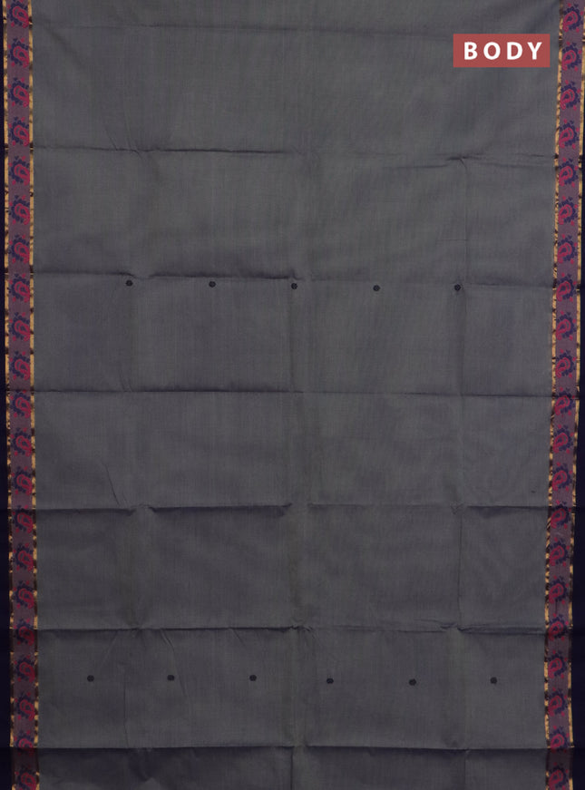 Chettinad cotton saree grey and navy blue with thread woven buttas and thread & zari woven border
