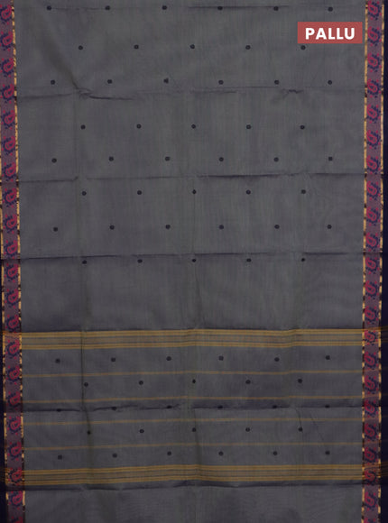 Chettinad cotton saree grey and navy blue with thread woven buttas and thread & zari woven border