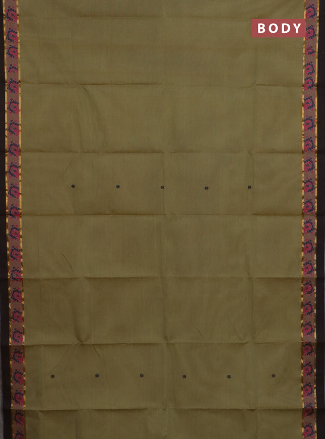 Chettinad cotton saree mehendi green and deep purple with thread woven buttas and thread & zari woven border