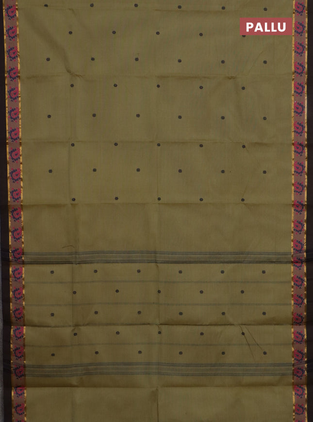 Chettinad cotton saree mehendi green and deep purple with thread woven buttas and thread & zari woven border