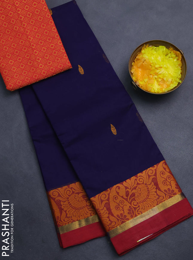 Chettinad cotton saree purple and red with thread woven buttas and thread & zari woven border