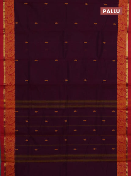 Chettinad cotton saree dark magenta pink and red with thread woven buttas and thread woven border