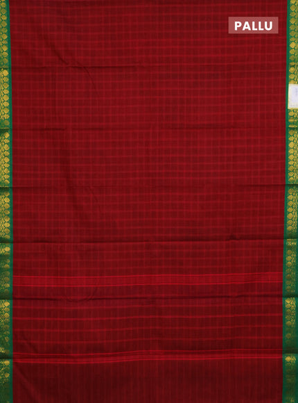 Chettinad cotton saree maroon and green with allover checked pattern and zari woven border