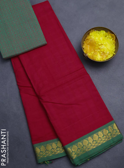 Chettinad cotton saree pink and green with allover checked pattern and zari woven border