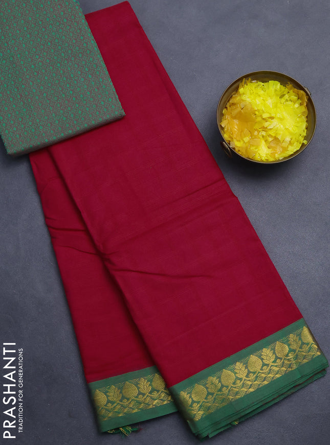 Chettinad cotton saree pink and green with allover checked pattern and zari woven border
