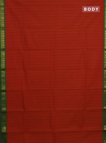 Chettinad cotton saree rustic orange and green with allover checked pattern and zari woven border